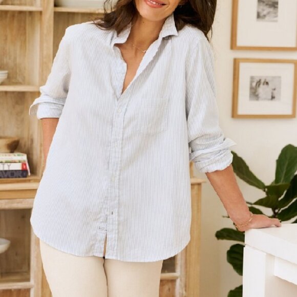 Frank & Eileen Women Blue Striped Button Down Shirt - Picture 2 of 16